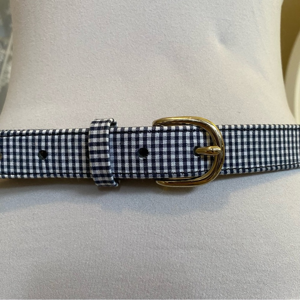 Classic navy:White Checkered Belt with Gold Buckle